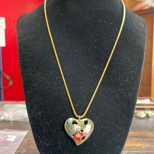 Cloisonné heart pendant on round omega style chain.